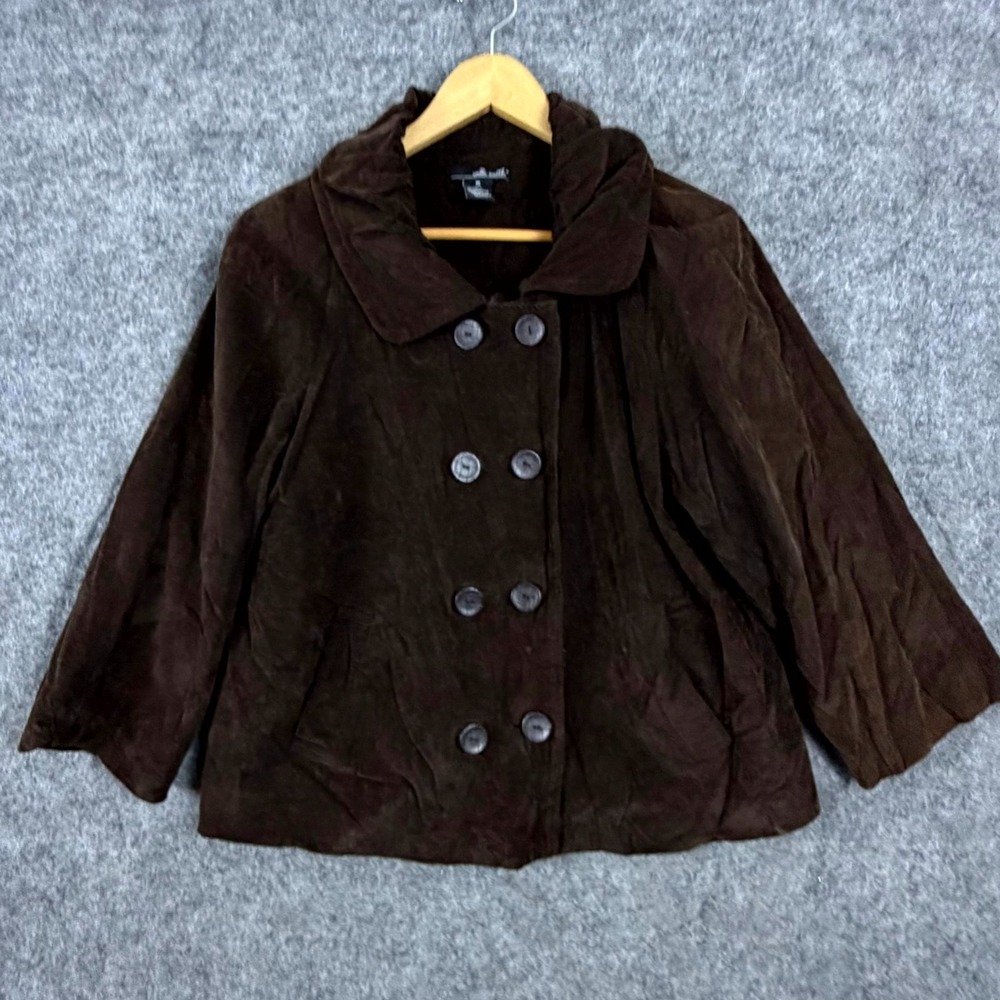Willi Smith Corduroy Jacket Women XL Brown Retro Collared Double Breasted Chic